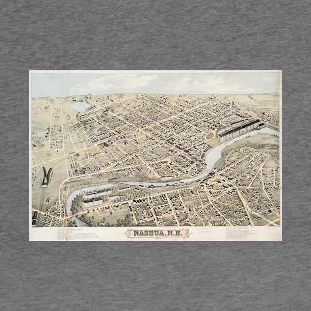 Vintage Pictorial Map of Nashua NH (1875) by Bravuramedia